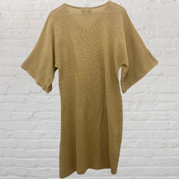 Joy Charlotta XS Cotton Knit Dress Tie Belt Mustard Yellow Side Slit Boho - Picture 4 of 16